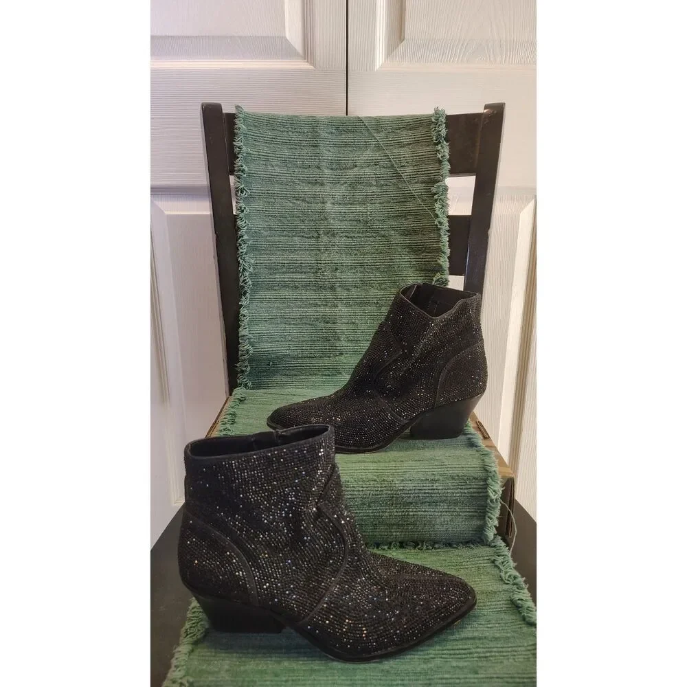 Jessica Simpson Zalor Black Rhinestone Western Ankle Booties - Women's Size 6M